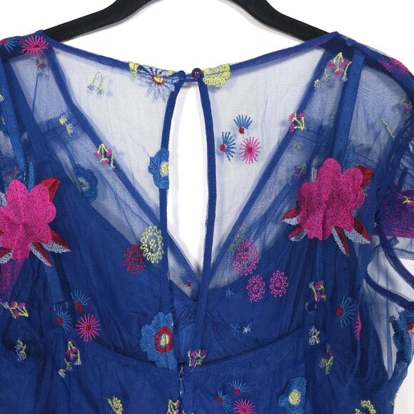 Anthropologie‎ TRACY REESE Midi Dress Size 12P Embroidered Topaz Blue Floral - Picture 11 of 16
